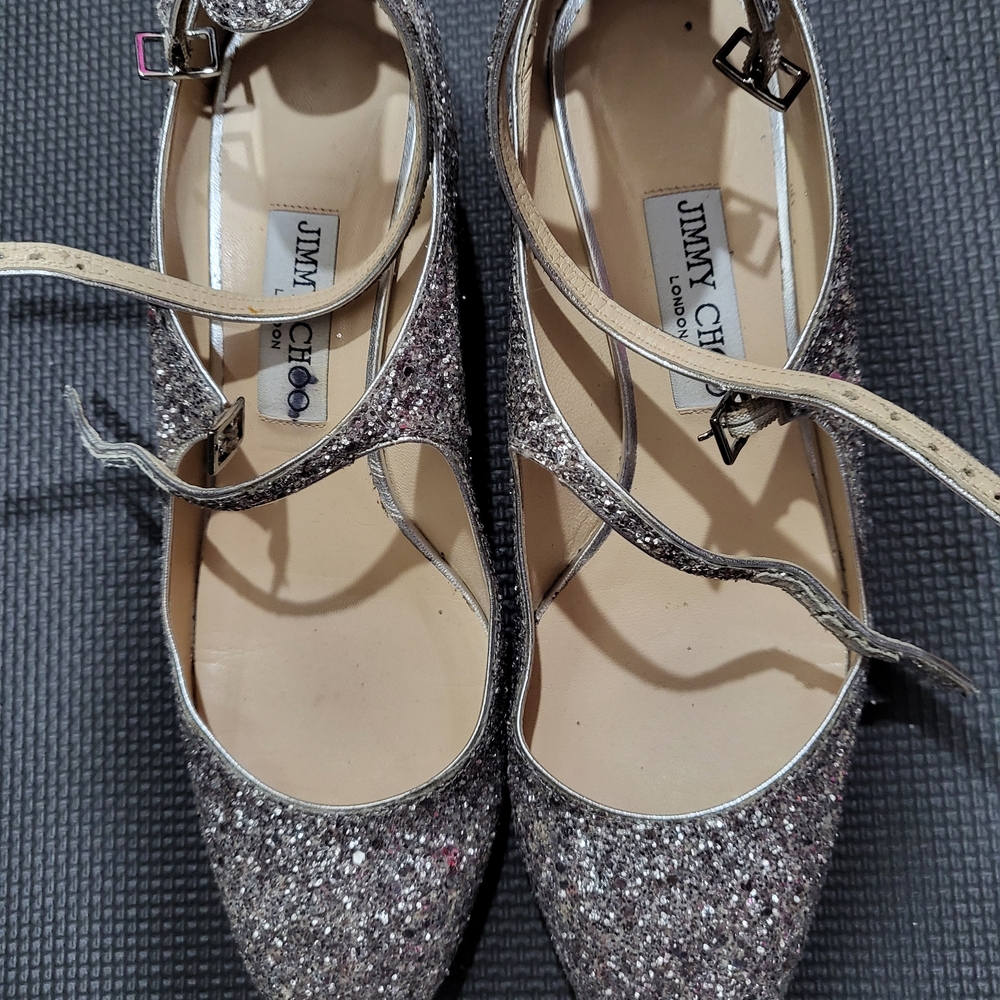 Jimmy Choo Silver Glitter Mary Jane Shoes - Picture 3 of 4